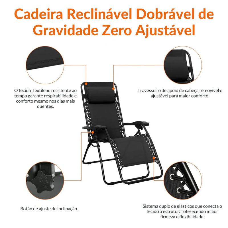 (QUEIMA DE ESTOQUE) Cadeira Reclinável e Dobrável - Suporta até 200kg + BRINDE EXCLUSIVO HOJE